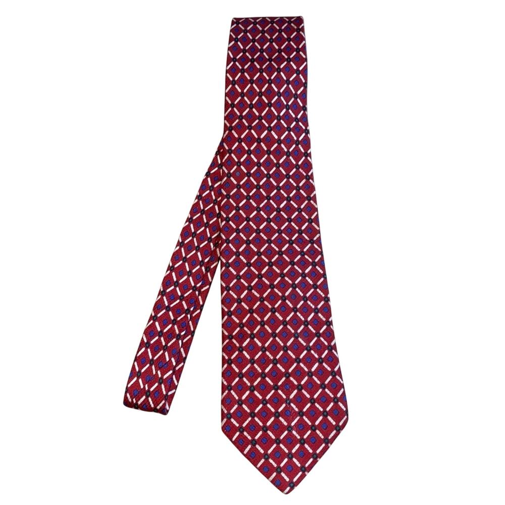 Brooks Brothers USA Made Silk Geometric Tie Red Blue‎ Classic Mens